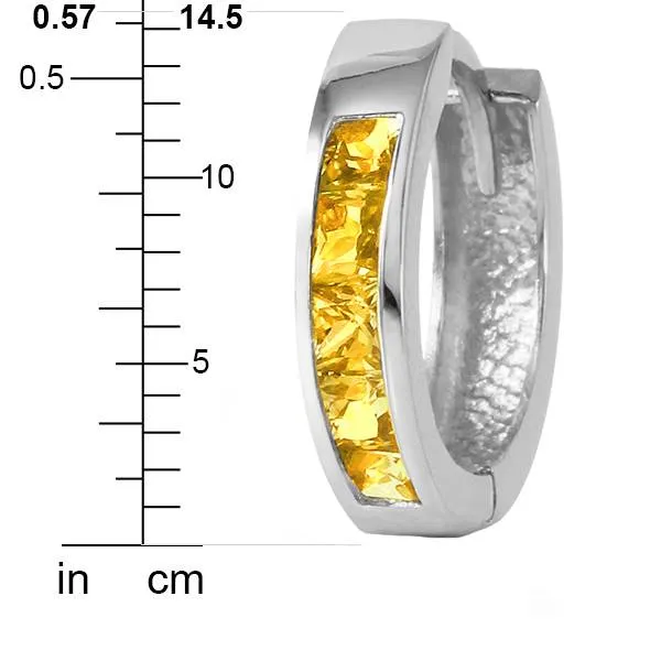 0.7 Carat 14K Solid White Gold Hoop Huggie Earrings Citrine