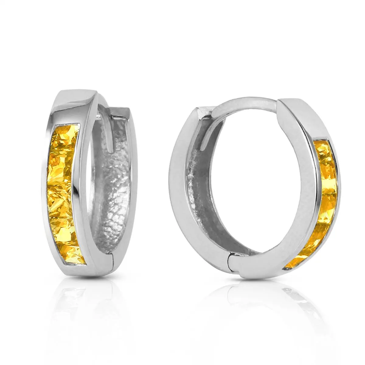 0.7 Carat 14K Solid White Gold Hoop Huggie Earrings Citrine