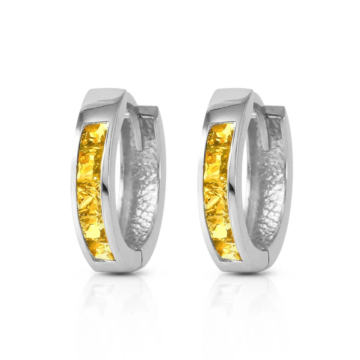 0.7 Carat 14K Solid White Gold Hoop Huggie Earrings Citrine