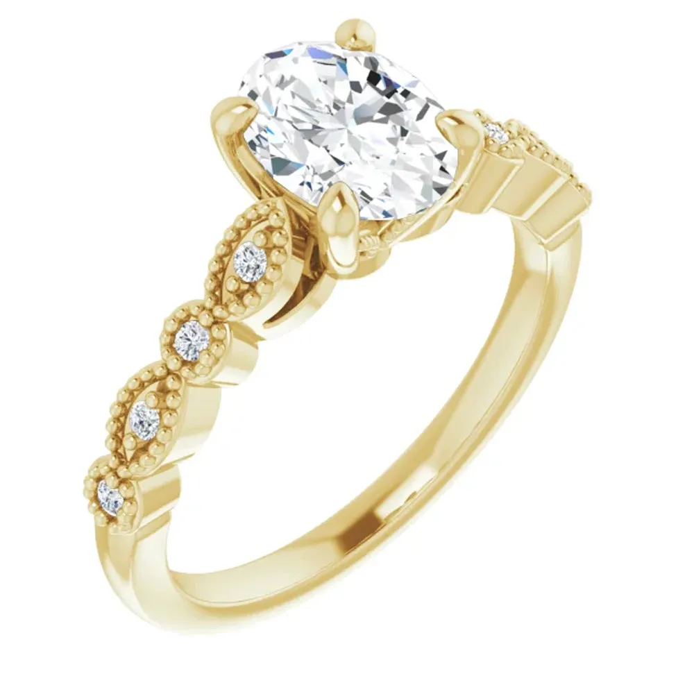 1 1/10 Ct Moissanite & Lab Grown Diamond Engagemeng Ring 10k Yellow Gold