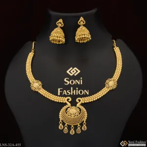 1 Gram Gold Plated Charming Design Gold Plated Necklace Set for Women - Style A455