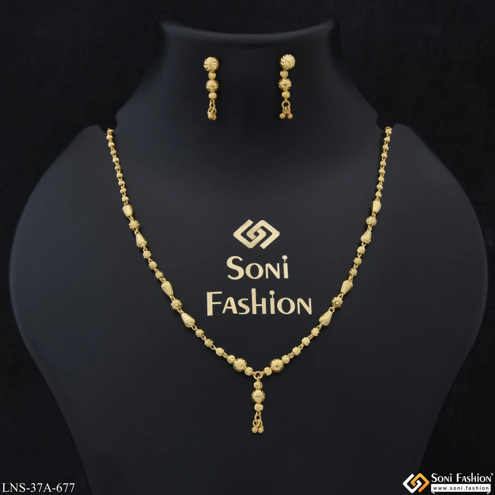 1 Gram Gold Plated Glittering Design Necklace Set for Ladies - Style A677