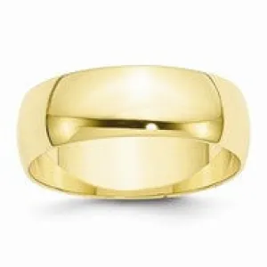 10k Yellow Gold 7mm Lightweight Half Round Wedding Band Ring