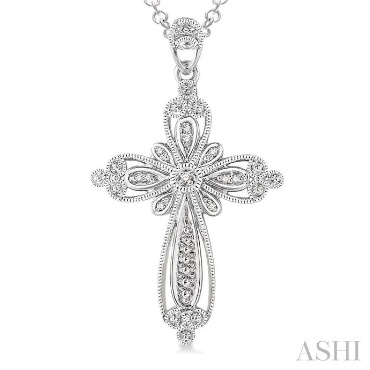 1/20 Ctw Single Cut Diamond Cross Pendant in Sterling Silver with Chain