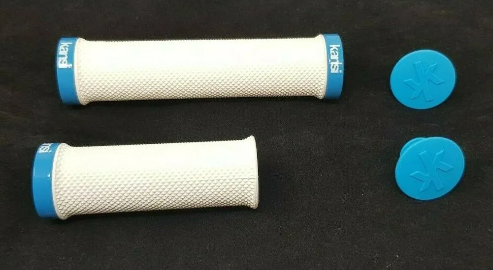 135mm 93mm Lock On Handle Bar Grips, White & Blue, Kansi Bikes, Folding Bike, Mtb