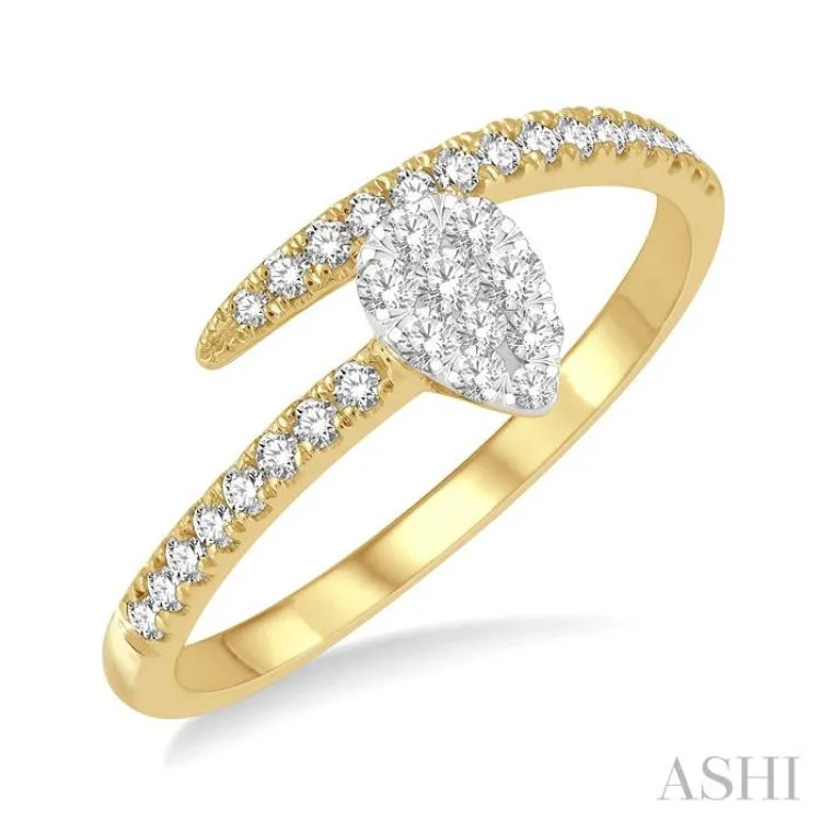 1/4 ctw Open End Pear Mount Lovebright Round Cut Diamond Ladies Ring in 14K Yellow and White Gold