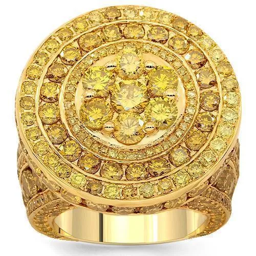 14K Solid Yellow Gold Mens Yellow Diamond Ring 15.90 Ctw