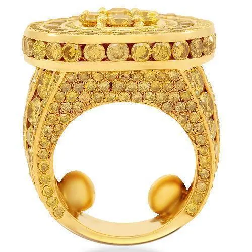 14K Solid Yellow Gold Mens Yellow Diamond Ring 15.90 Ctw