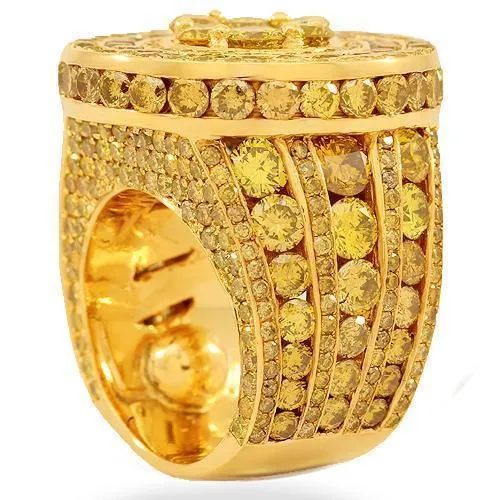 14K Solid Yellow Gold Mens Yellow Diamond Ring 15.90 Ctw