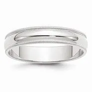 14k White Gold 5mm Milgrain Half Round Wedding Band Ring