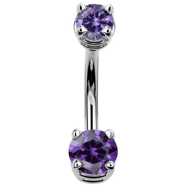 14K White Gold Petite Gem Belly Bars