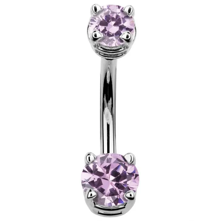 14K White Gold Petite Gem Belly Bars