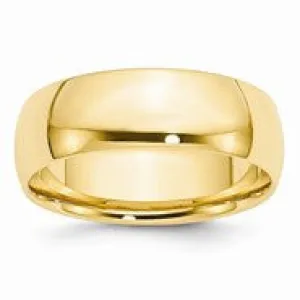 14k Yellow Gold 7mm Lightweight Comfort Fit Wedding Band Ring