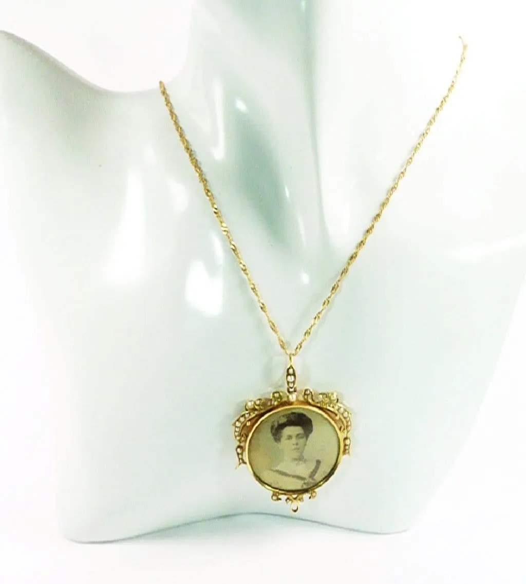 15ct Yellow Gold Edwardian Locket With Ornate 18 Inch Vermeil Necklace