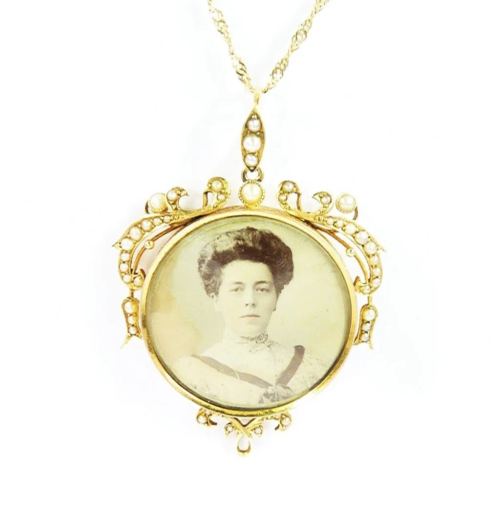 15ct Yellow Gold Edwardian Locket With Ornate 18 Inch Vermeil Necklace