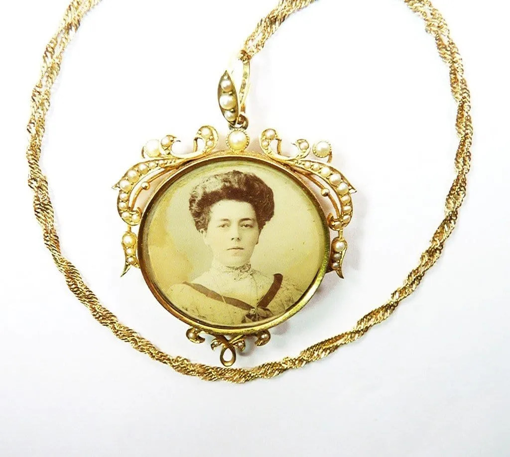 15ct Yellow Gold Edwardian Locket With Ornate 18 Inch Vermeil Necklace