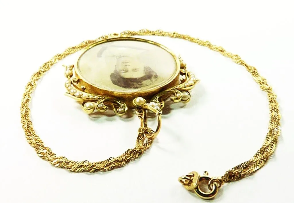 15ct Yellow Gold Edwardian Locket With Ornate 18 Inch Vermeil Necklace