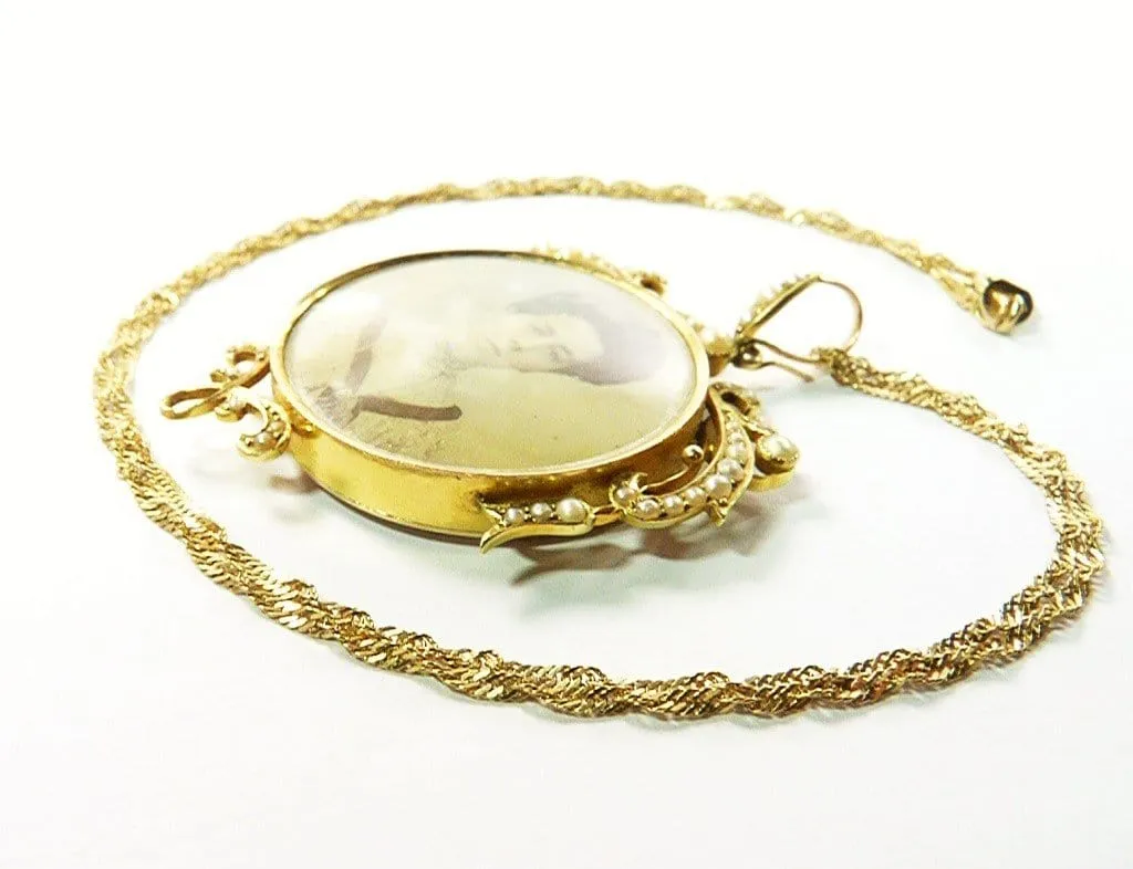 15ct Yellow Gold Edwardian Locket With Ornate 18 Inch Vermeil Necklace