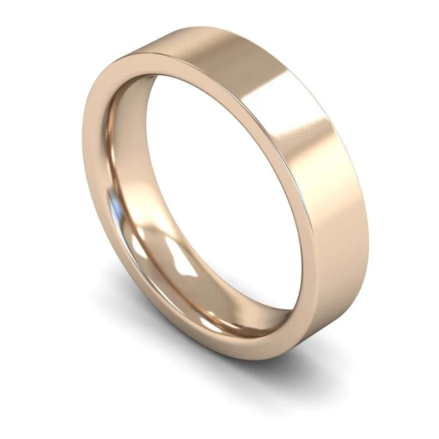 18ct Rose Gold Heavyweight Flat Court/Edge 5mm Wedding Ring