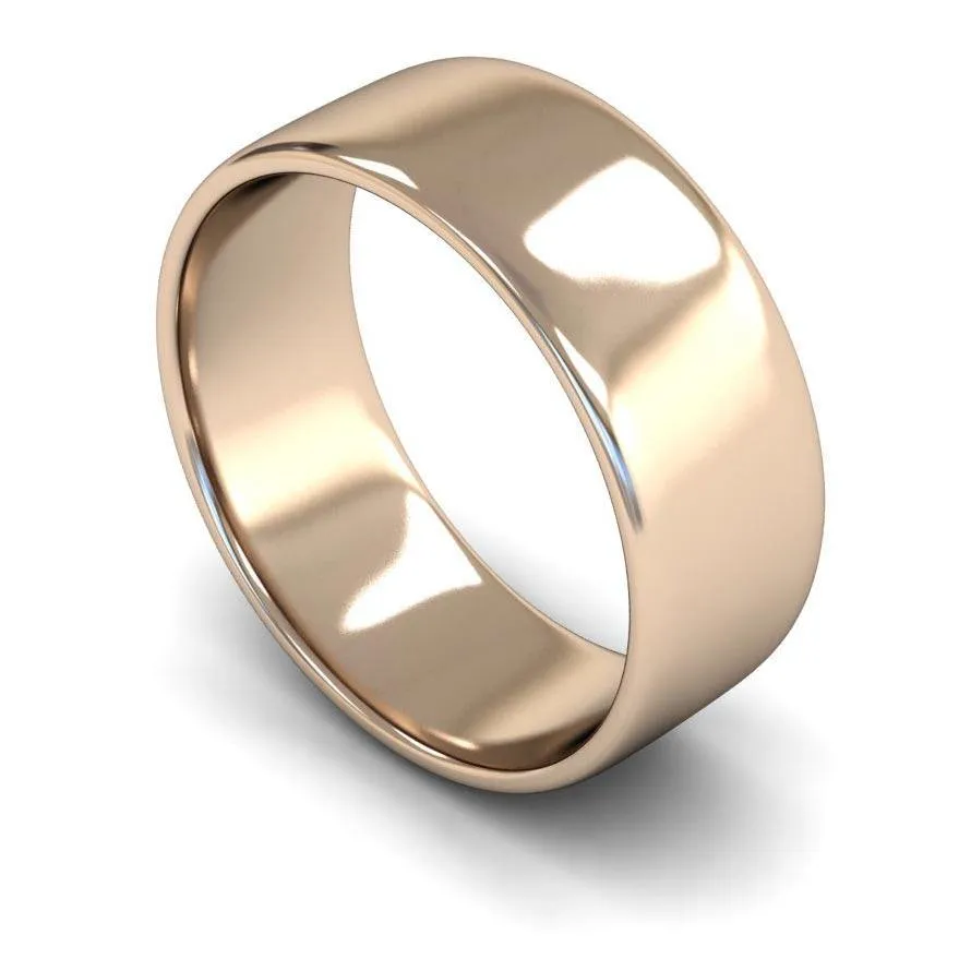 18ct Rose Gold Light Weight Edged Slight Court 8mm Wedding Ring