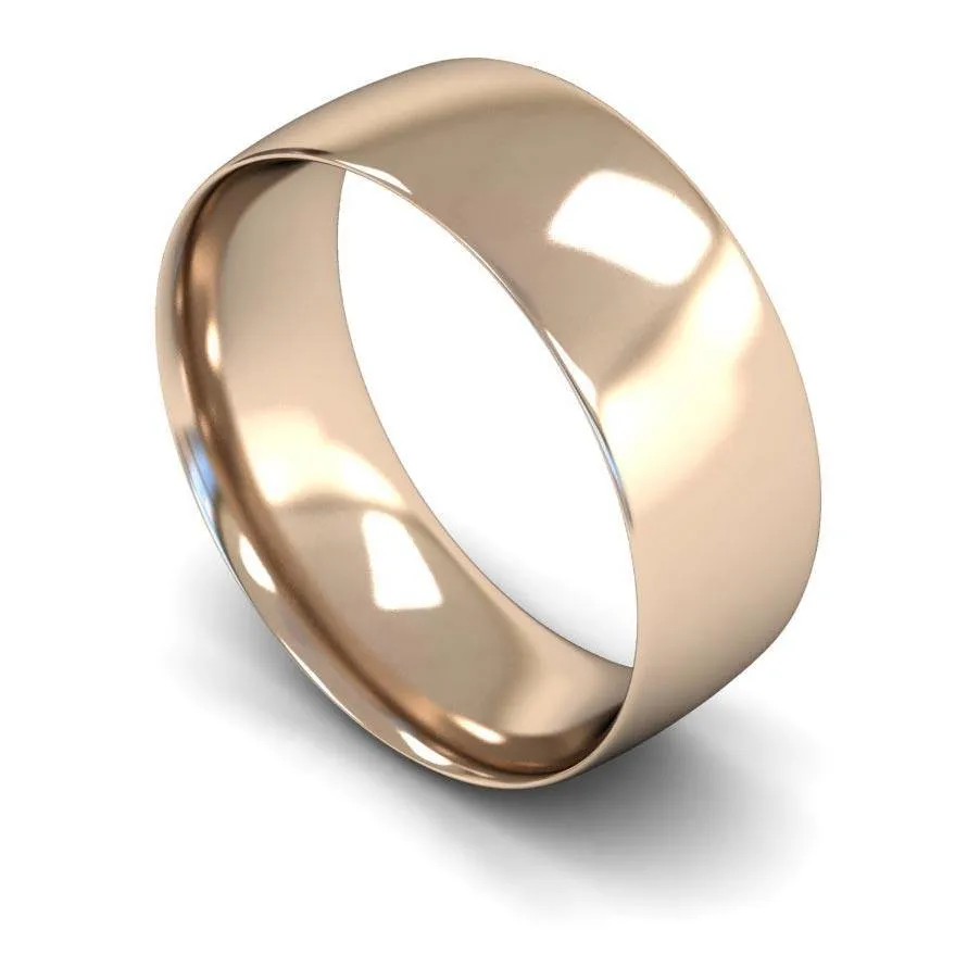 18ct Rose Gold Light Weight Traditional Court 8mm Wedding Ring