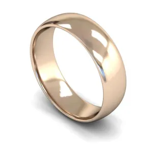 18ct Rose Gold Lightweight Traditional Court/Flat Edge 6mm Wedding Ring