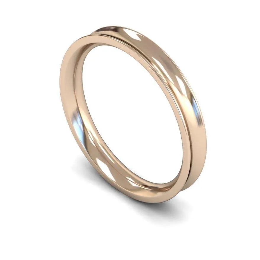 18ct Rose Gold Medium Weight Concave 3mm Wedding Ring