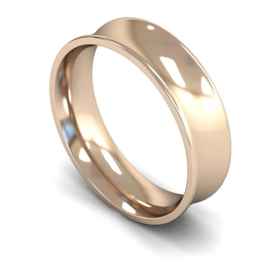 18ct Rose Gold Medium Weight Concave 6mm Wedding Ring