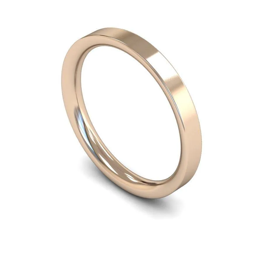 18ct Rose Gold Medium Weight Flat Court 2.5mm Wedding Ring