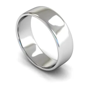 18ct White Gold Light Weight Edged Slight Court 7mm Wedding Ring