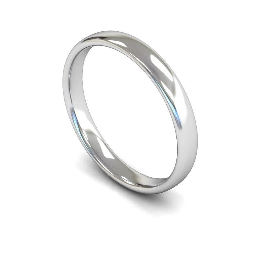 18ct White Gold Light Weight Slight Court 3mm Wedding Ring