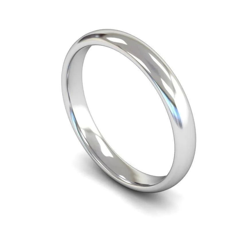 18ct White Gold Lightweight Traditional Court/Flat Edge 3mm Wedding Ring