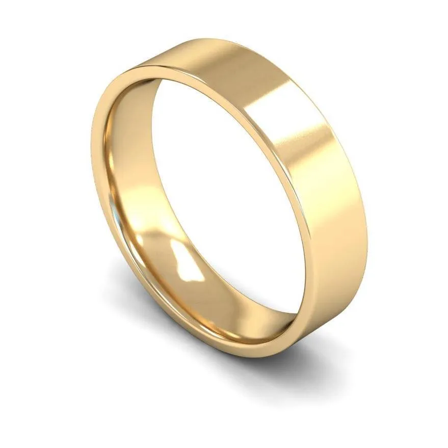 18ct Yellow Gold Lightweight Flat Court/Edge 5mm Wedding Ring