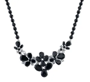 2028 Jewelry Black Faceted Bead & Teardrop Stones With Crystal Accent Bib Necklace 16"   3" Extender