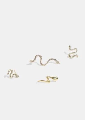 4-Piece Rhinestone-Studded Snake Earrings