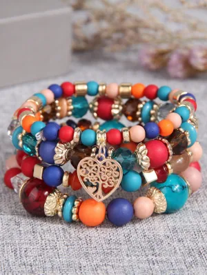 4pcs/set Boho Tree Heart Charm Colorful Beaded Bracelet Women Bracelet Stackable