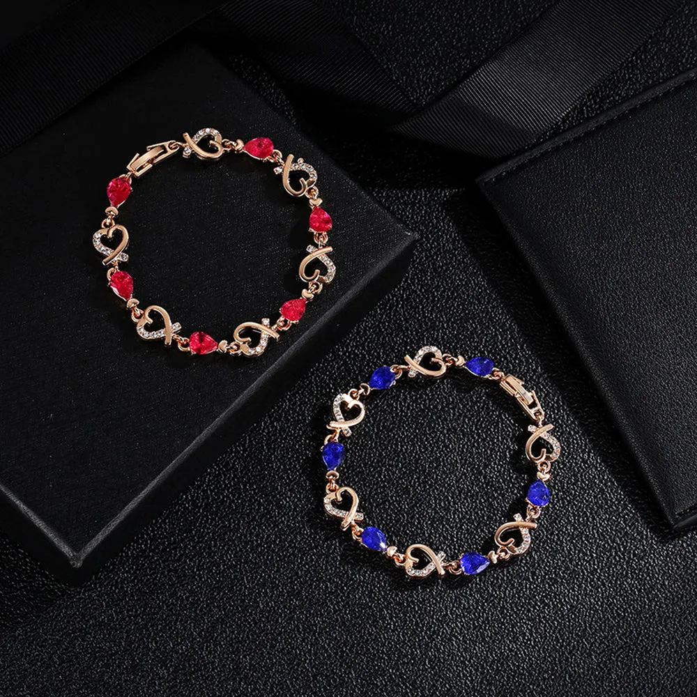 5 Colors Beautiful Bracelet for Women Colorful Austrian Crystal Heart Chain Bracelet For Female Gifts