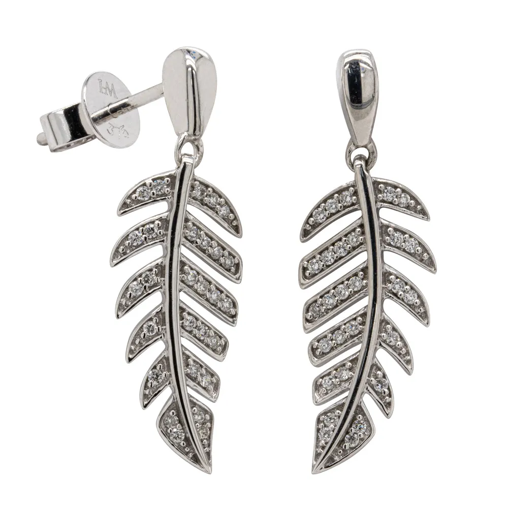 9ct White Gold .15ct Diamond Fern Earrings