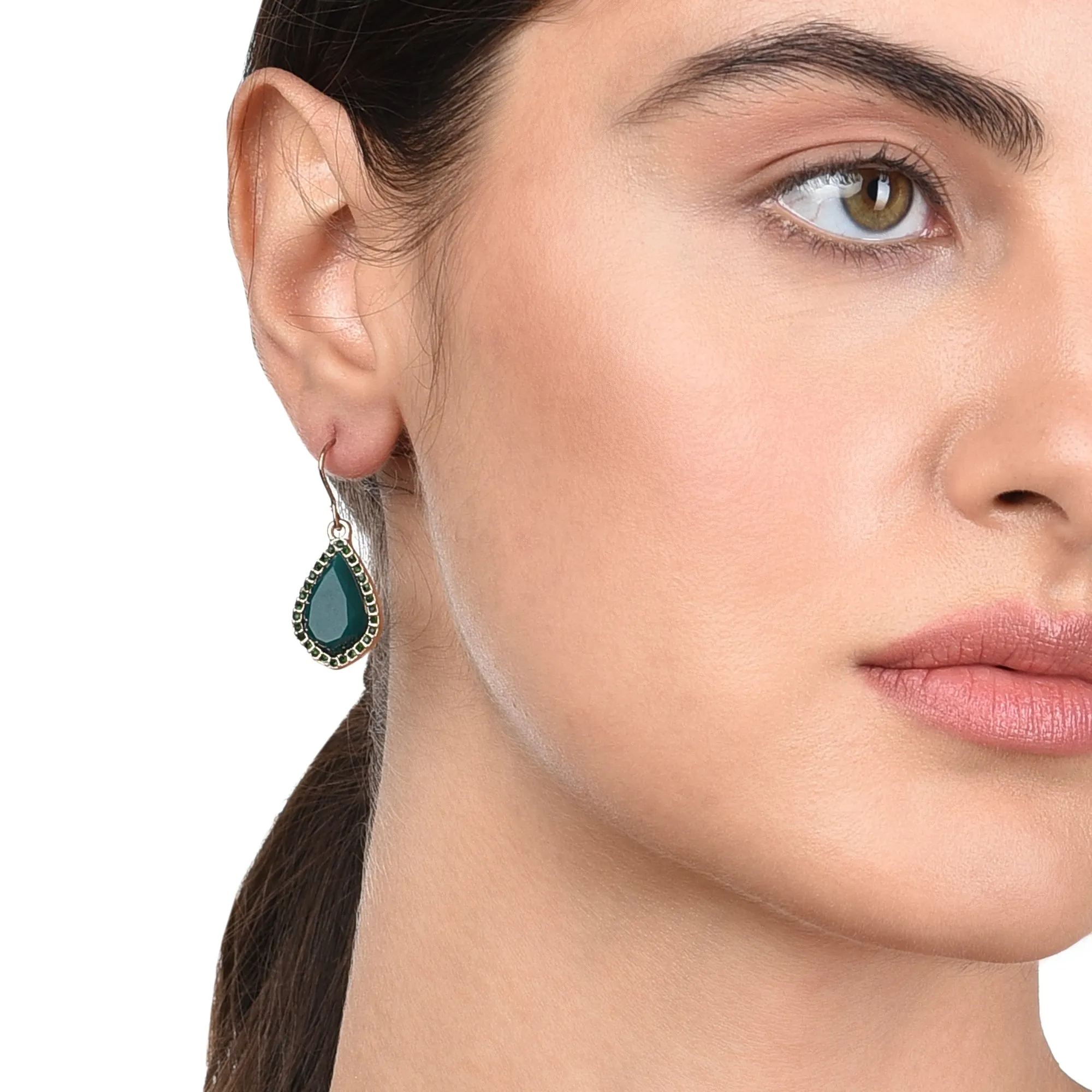 Accessorize London Women's green Willow Halo Stone Short Drop Earring