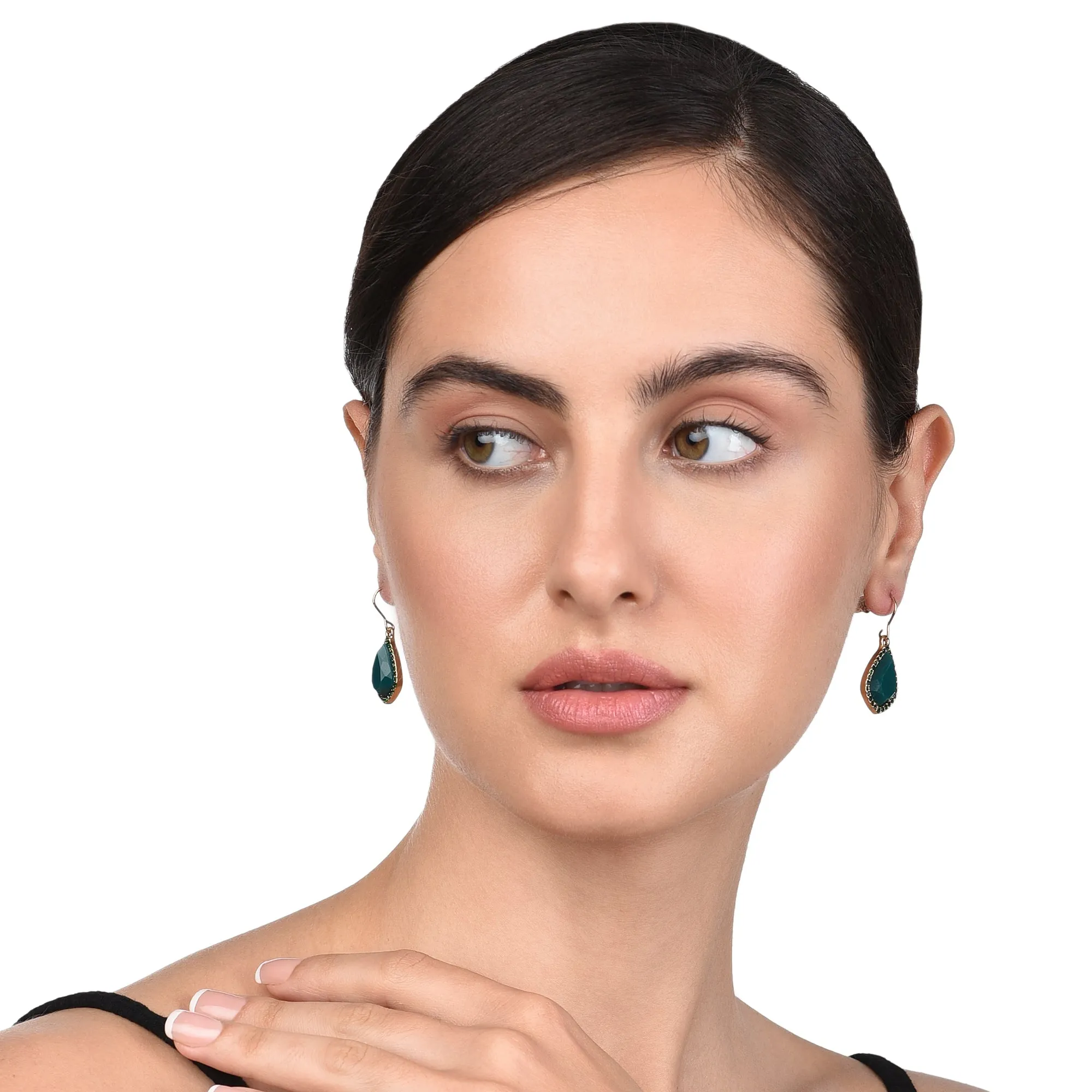 Accessorize London Women's green Willow Halo Stone Short Drop Earring