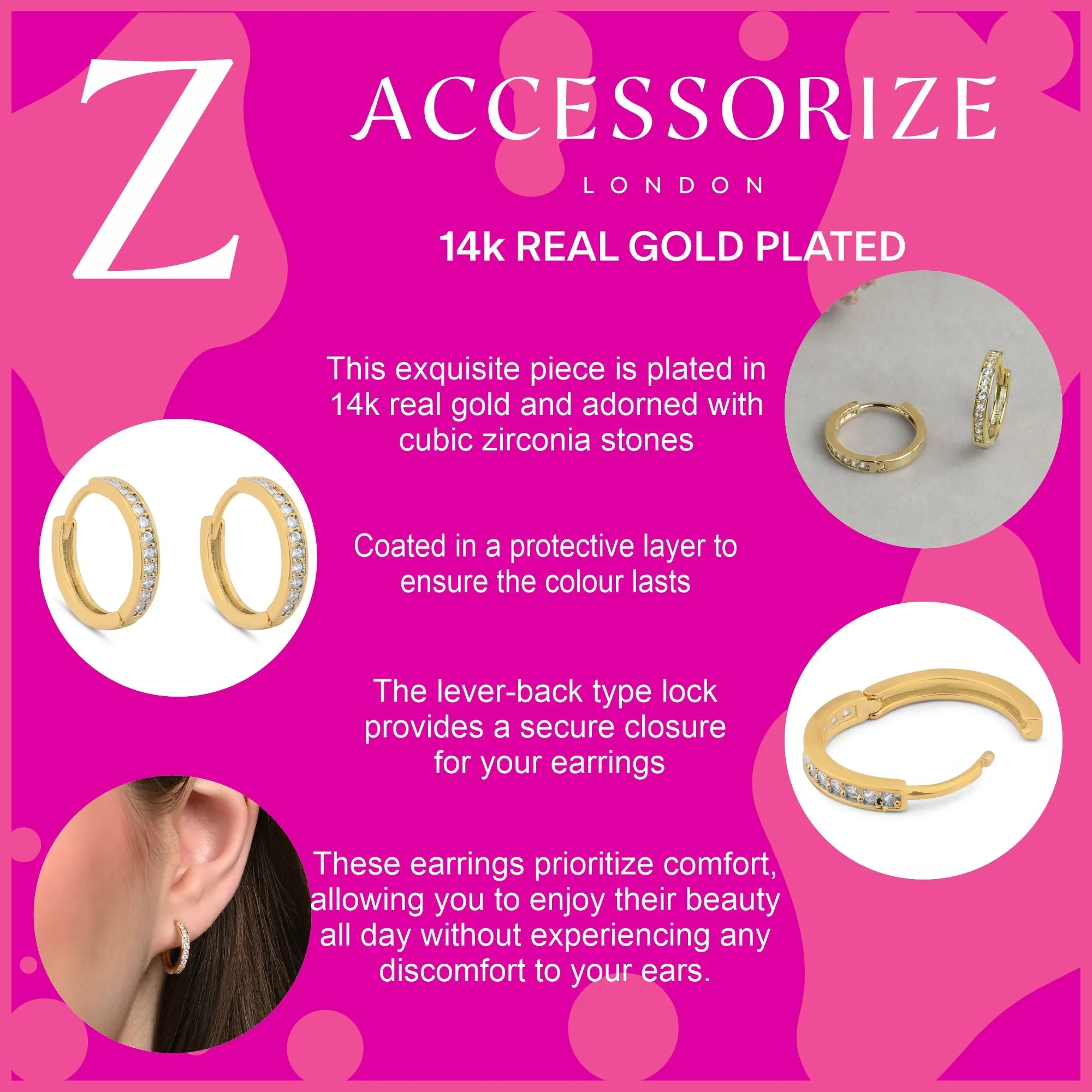 Accessorize London Women's Z Real Gold-Plated Cubic Zirconia  Pave Huggie Hoops Earrings