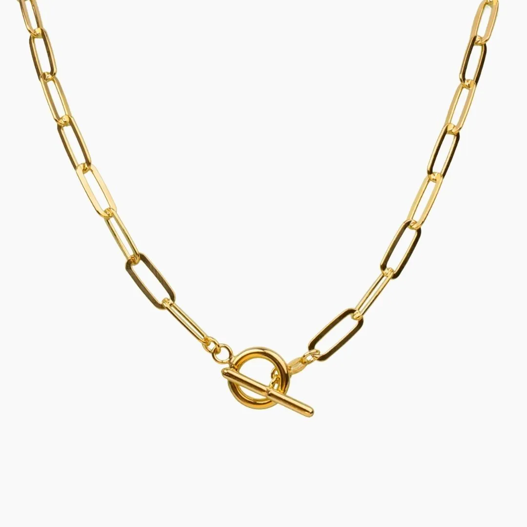 Alessia Paperclip Toggle Necklace (Gold)