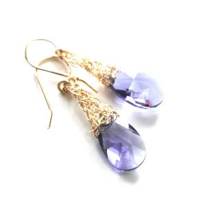 Amethyst Crystal Earrings, Gold Filled violet Swarovski