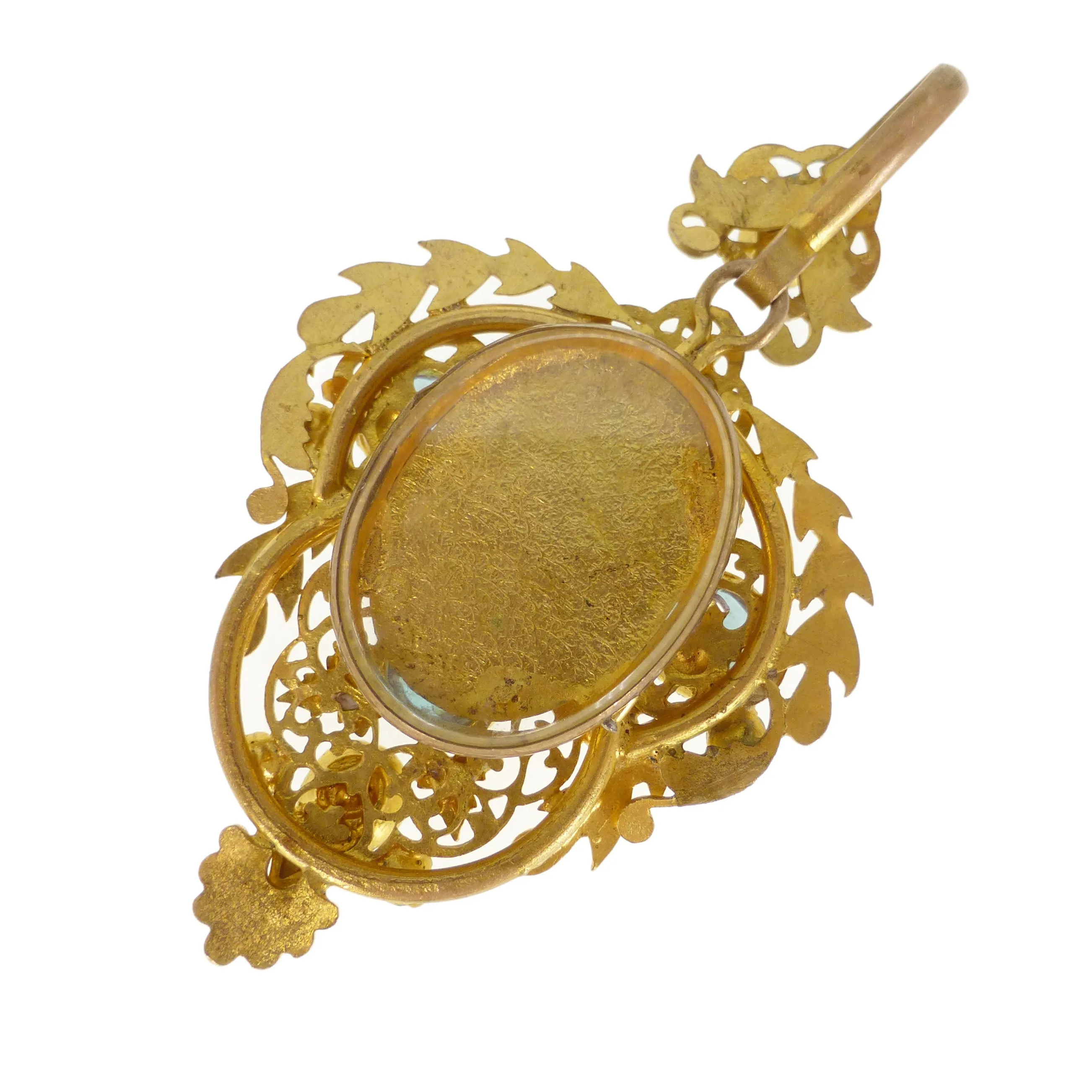 Antique Edwardian Saphiret Glass Filigree Locket Pendant