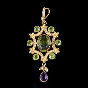 Antique Edwardian Suffragette 3.50Ct Peridot Pendant 18Ct Gold Circa 1910