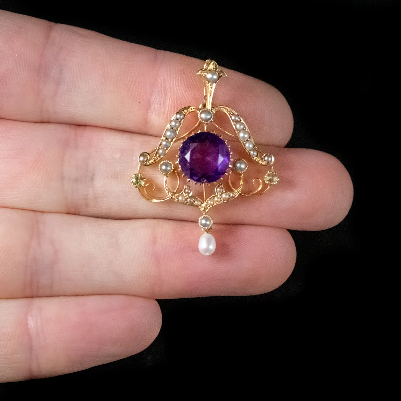 Antique Edwardian Suffragette Pendant 4Ct Amethyst 18Ct Gold Circa 1910