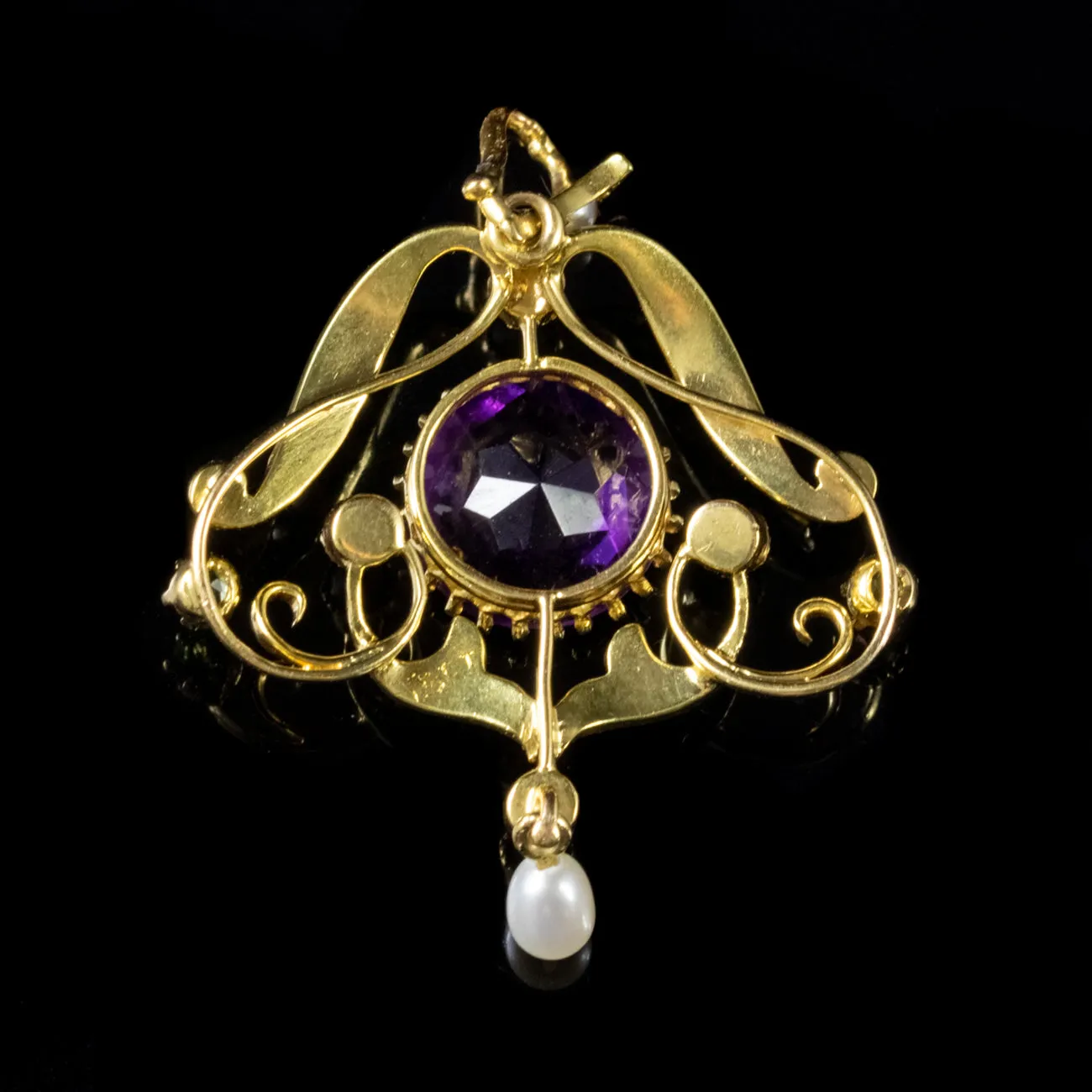 Antique Edwardian Suffragette Pendant 4Ct Amethyst 18Ct Gold Circa 1910