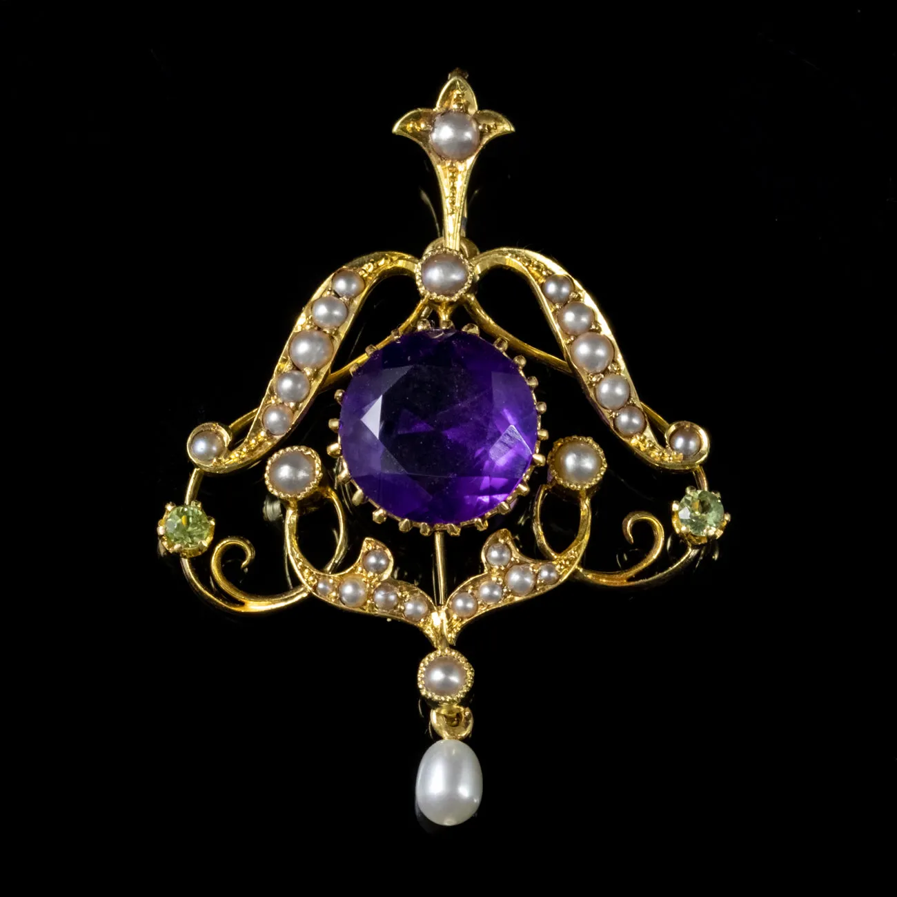 Antique Edwardian Suffragette Pendant 4Ct Amethyst 18Ct Gold Circa 1910