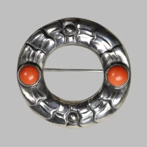 Antique Georg Jensen Jewelry | Early Coral Wreath Art Nouveau Brooch 49