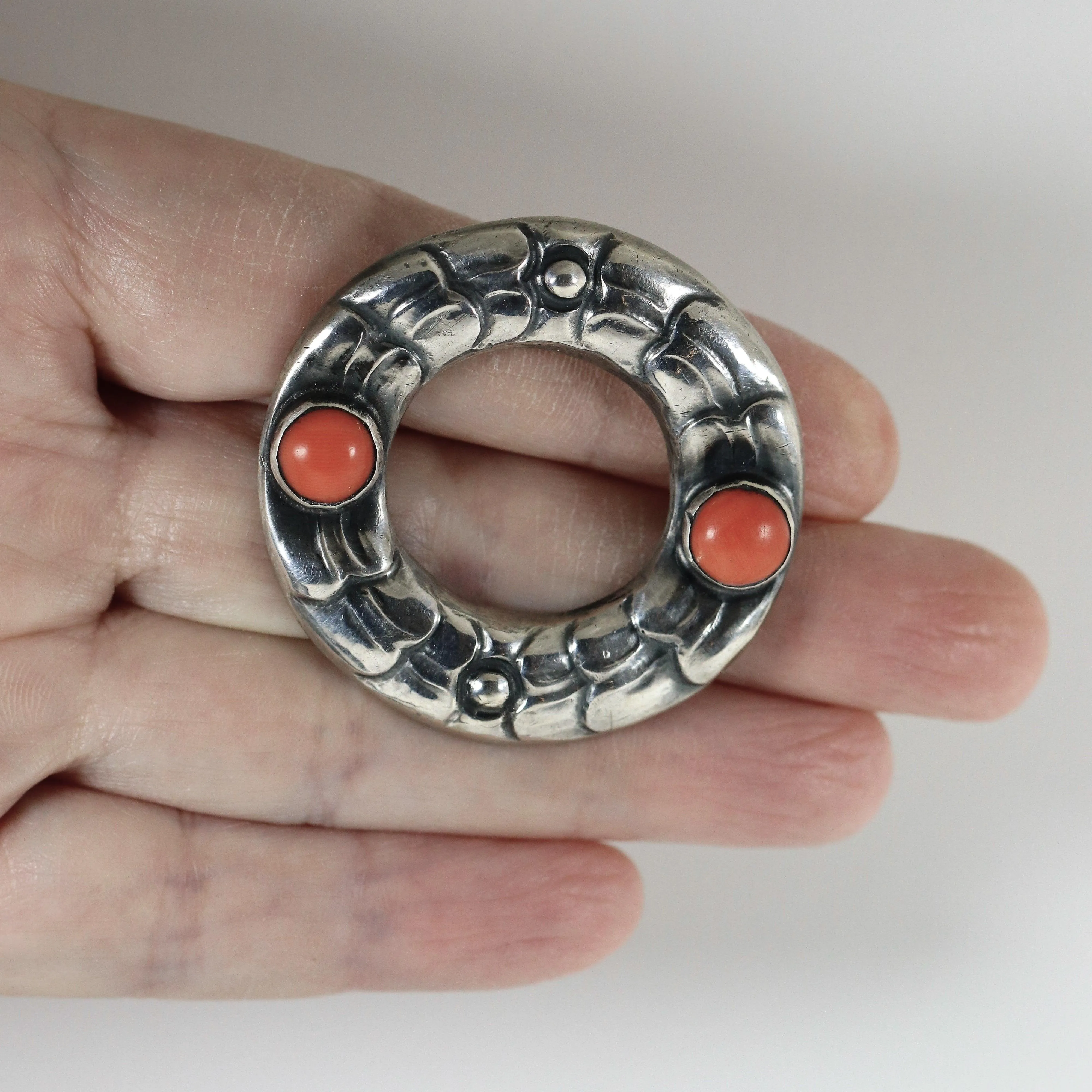 Antique Georg Jensen Jewelry | Early Coral Wreath Art Nouveau Brooch 49